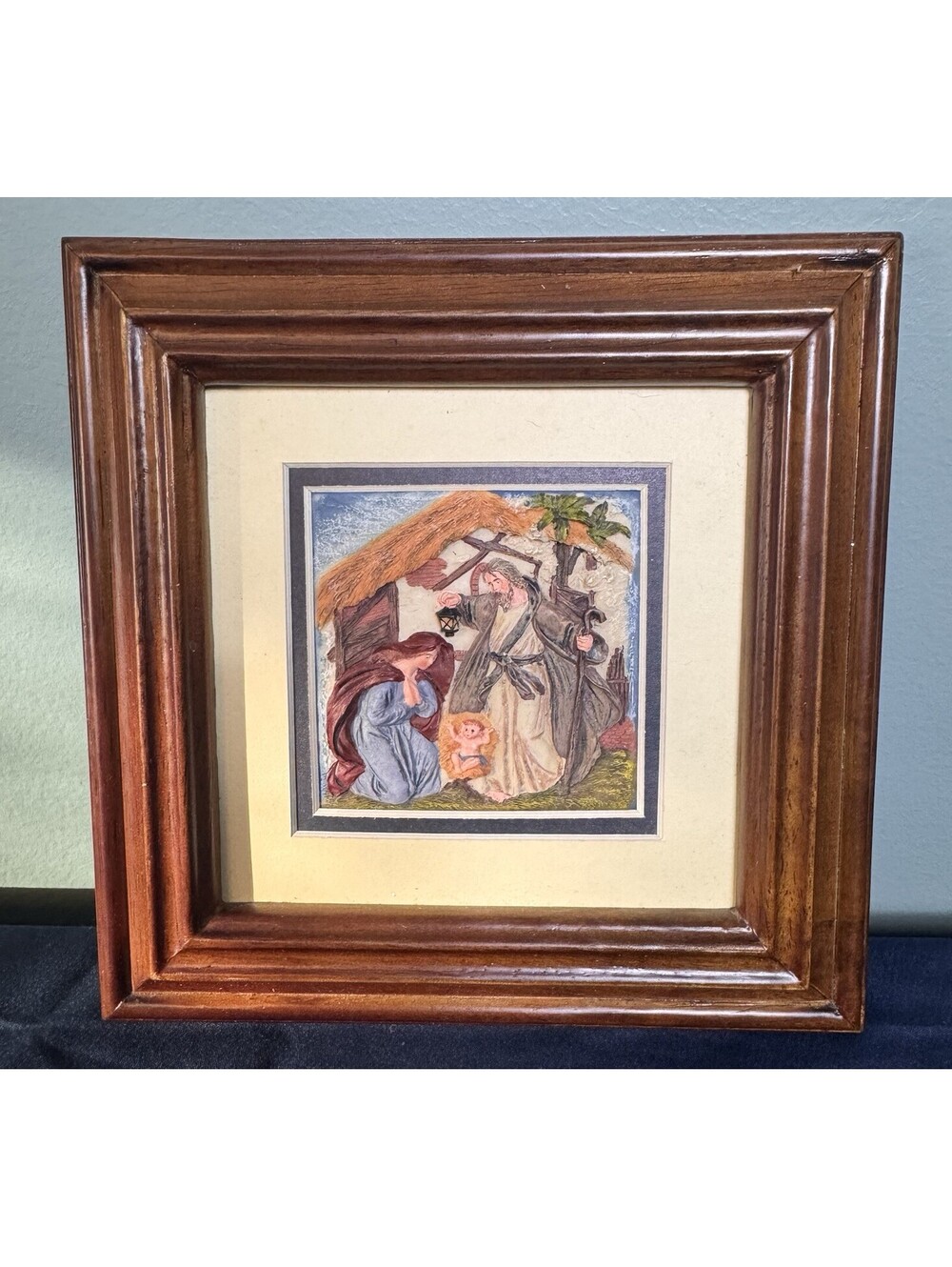 Framed Picture With Detailed 3D Nativity Scene Hand Colored